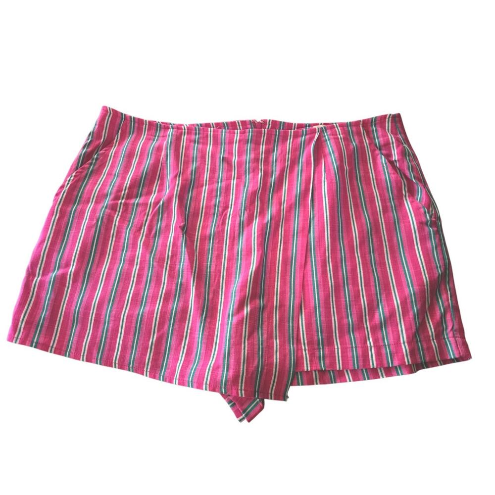 Copper Key Pink White Green Stripe Wrap Skort Women XXL Preppy Y2K Schoolgirl
